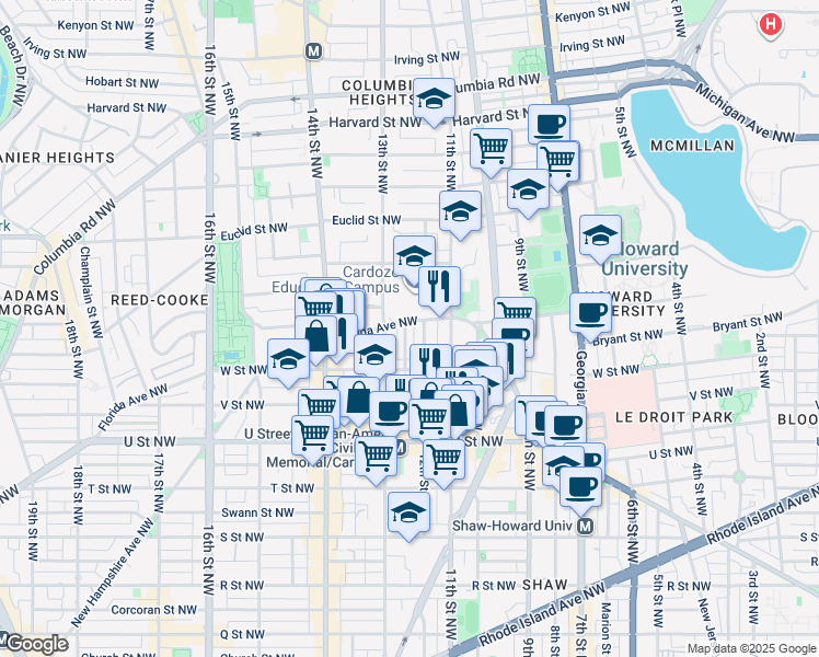 map of restaurants, bars, coffee shops, grocery stores, and more near 2263 12th Place Northwest in Washington