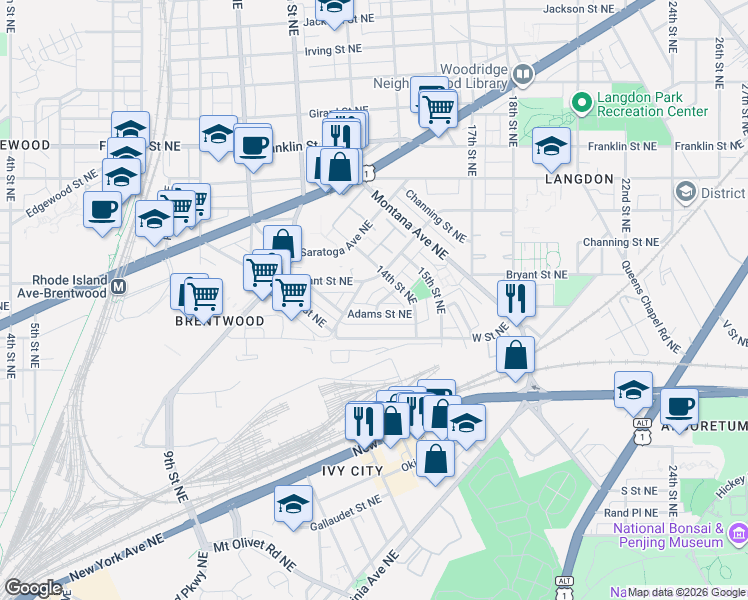 map of restaurants, bars, coffee shops, grocery stores, and more near 101 Independence Avenue Southeast in Washington