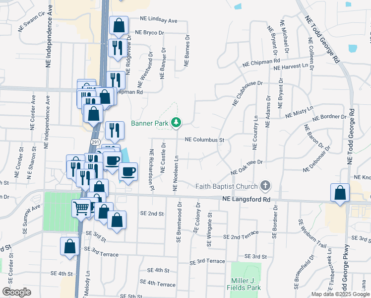 map of restaurants, bars, coffee shops, grocery stores, and more near 504 Northeast Wild Plum Court in Lee's Summit