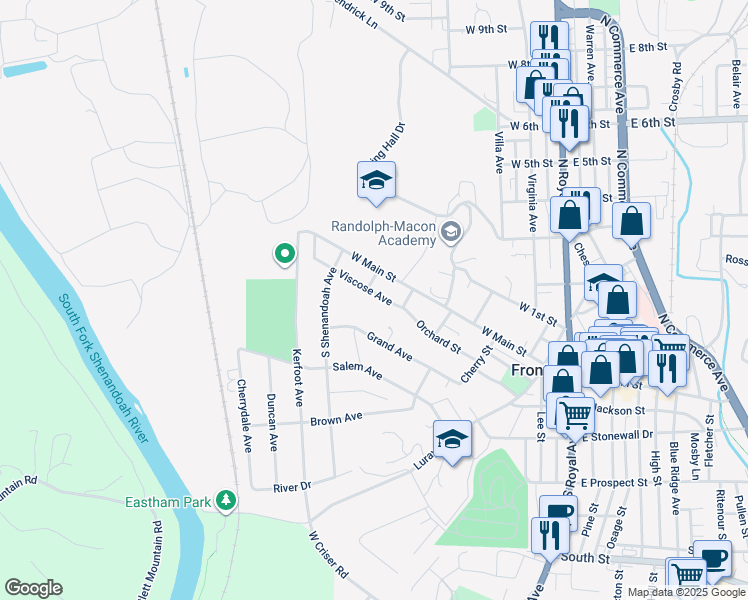 map of restaurants, bars, coffee shops, grocery stores, and more near 416 Viscose Avenue in Front Royal