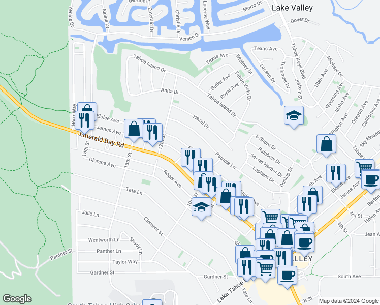 map of restaurants, bars, coffee shops, grocery stores, and more near 746 Eloise Avenue in South Lake Tahoe