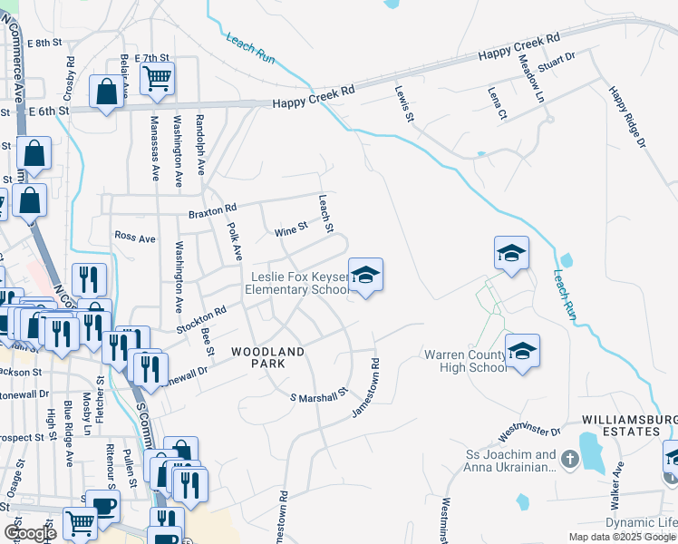 map of restaurants, bars, coffee shops, grocery stores, and more near 1009 Horseshoe Drive in Front Royal
