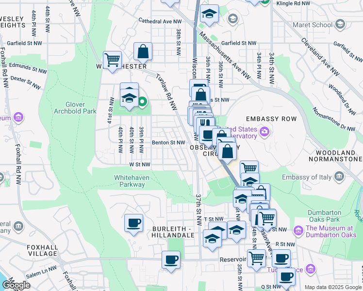 map of restaurants, bars, coffee shops, grocery stores, and more near 3728 Benton Street Northwest in Washington