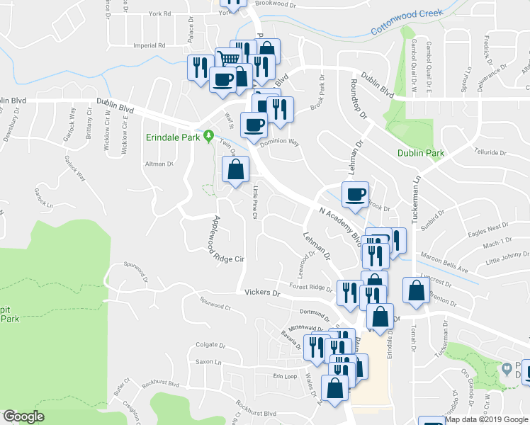 map of restaurants, bars, coffee shops, grocery stores, and more near 6113 Little Pine Circle in Colorado Springs