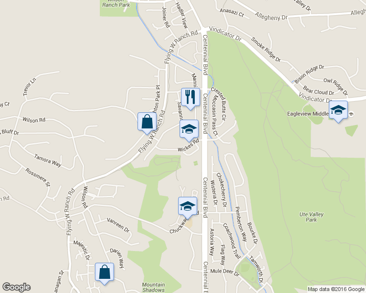 map of restaurants, bars, coffee shops, grocery stores, and more near 2030 Wickes Road in Colorado Springs