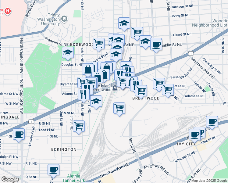 map of restaurants, bars, coffee shops, grocery stores, and more near 101 Independence Avenue Southeast in Washington