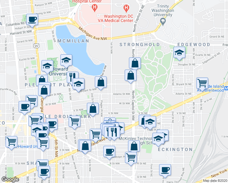 map of restaurants, bars, coffee shops, grocery stores, and more near 101 Independence Avenue Southeast in Washington