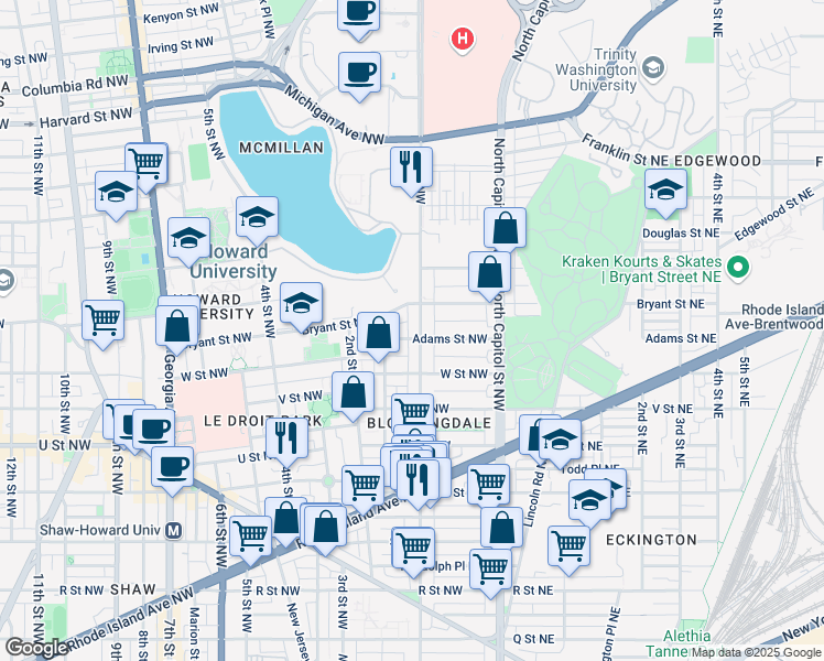 map of restaurants, bars, coffee shops, grocery stores, and more near 101 Independence Avenue Southeast in Washington