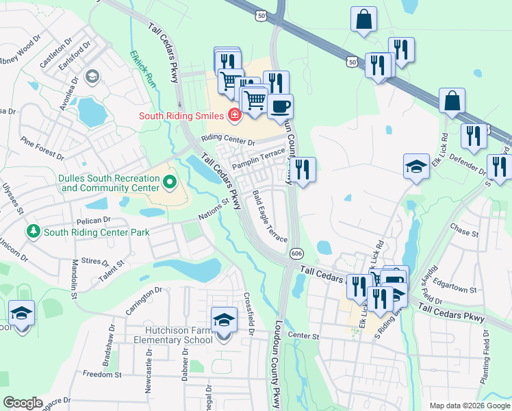 map of restaurants, bars, coffee shops, grocery stores, and more near 42865 Pamplin Terrace in Chantilly
