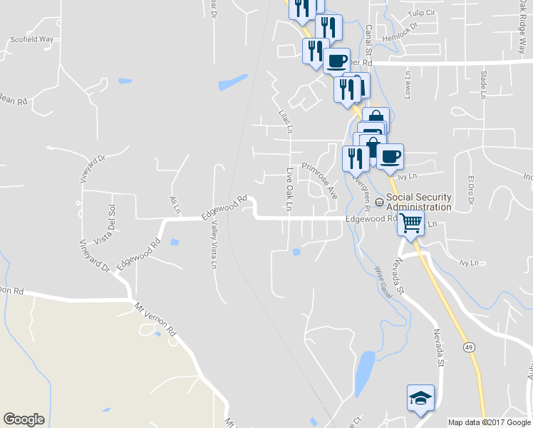 map of restaurants, bars, coffee shops, grocery stores, and more near 11545 Edgewood Road in Auburn