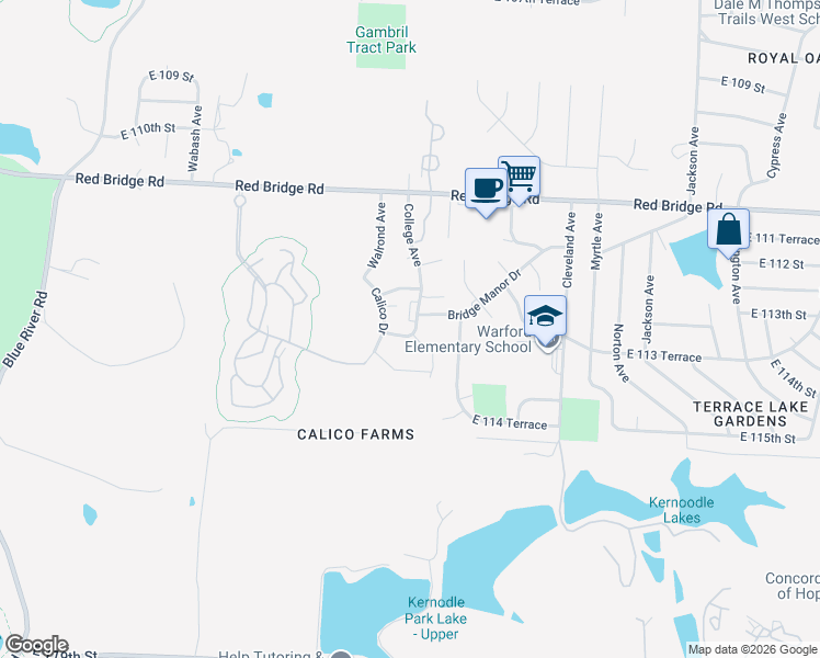 map of restaurants, bars, coffee shops, grocery stores, and more near 4214 East 113th Terrace in Kansas City