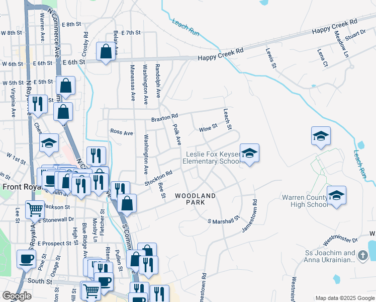 map of restaurants, bars, coffee shops, grocery stores, and more near 801 Rodney Avenue in Front Royal