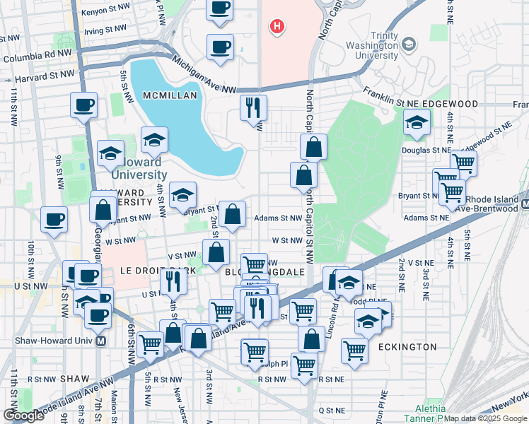 map of restaurants, bars, coffee shops, grocery stores, and more near 101 Independence Avenue Southeast in Washington