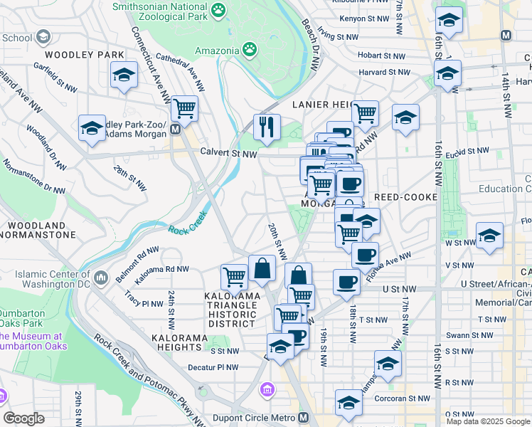 map of restaurants, bars, coffee shops, grocery stores, and more near 20th Street Northwest in Washington