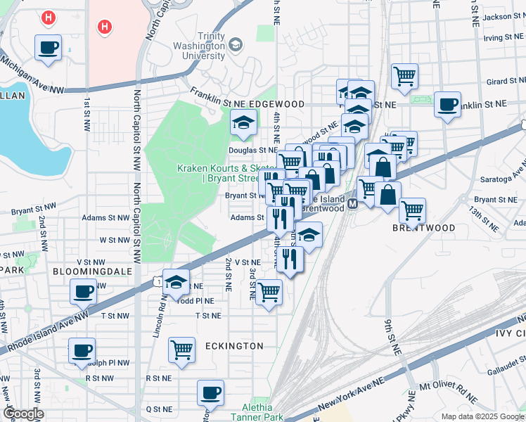 map of restaurants, bars, coffee shops, grocery stores, and more near 101 Independence Avenue Southeast in Washington