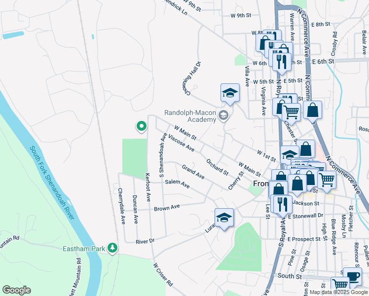 map of restaurants, bars, coffee shops, grocery stores, and more near 422 Viscose Avenue in Front Royal