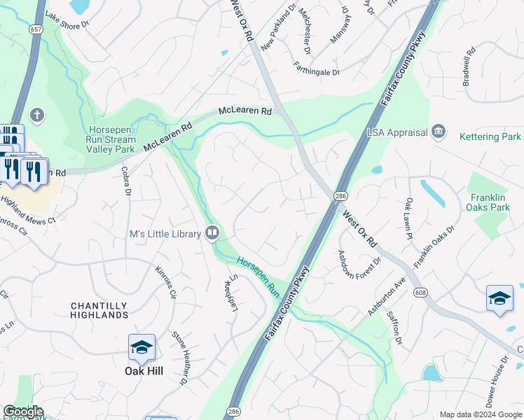 map of restaurants, bars, coffee shops, grocery stores, and more near 13194 Pleasant Glen Ct in Herndon