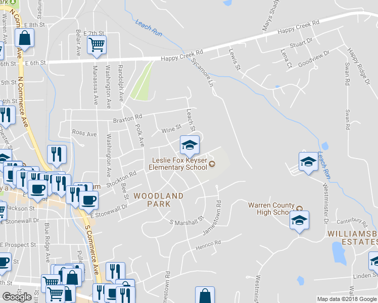 map of restaurants, bars, coffee shops, grocery stores, and more near 1009 Horseshoe Dr in Front Royal