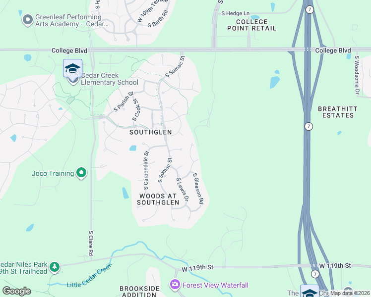 map of restaurants, bars, coffee shops, grocery stores, and more near 24010 West 114th Place in Olathe