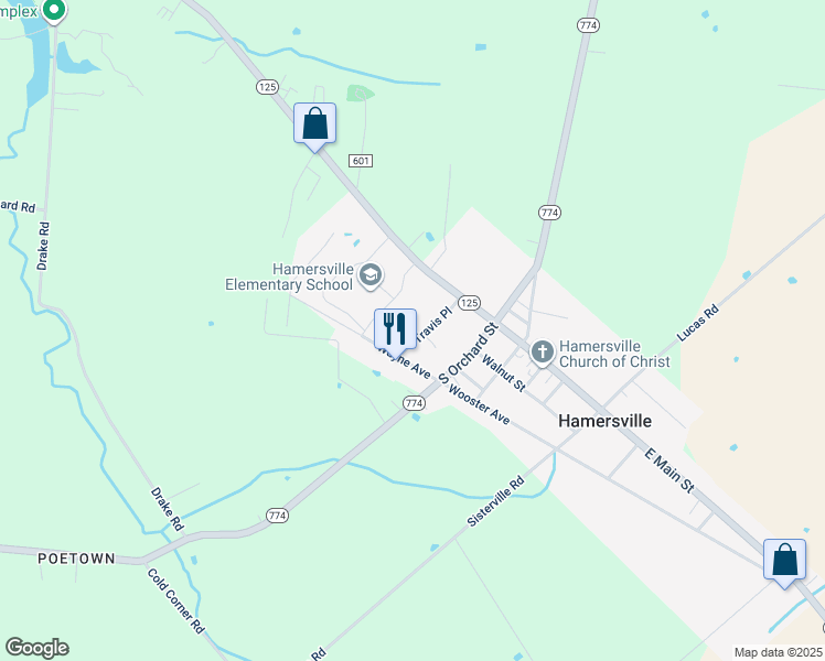 map of restaurants, bars, coffee shops, grocery stores, and more near 9 Travis Place in Hamersville