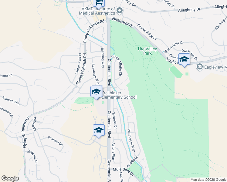 map of restaurants, bars, coffee shops, grocery stores, and more near 6105 Rendezvous Trail in Colorado Springs