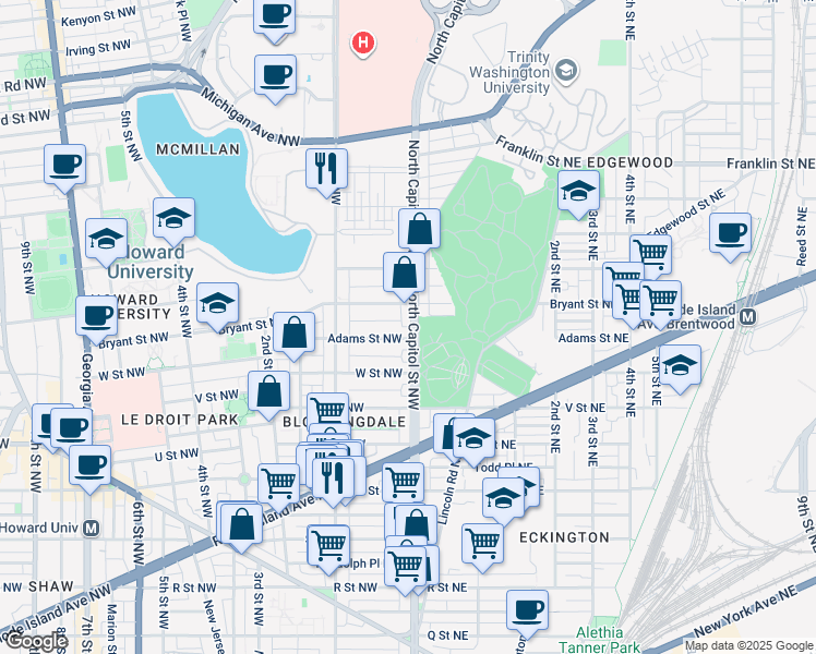 map of restaurants, bars, coffee shops, grocery stores, and more near 101 Independence Avenue Southeast in Washington