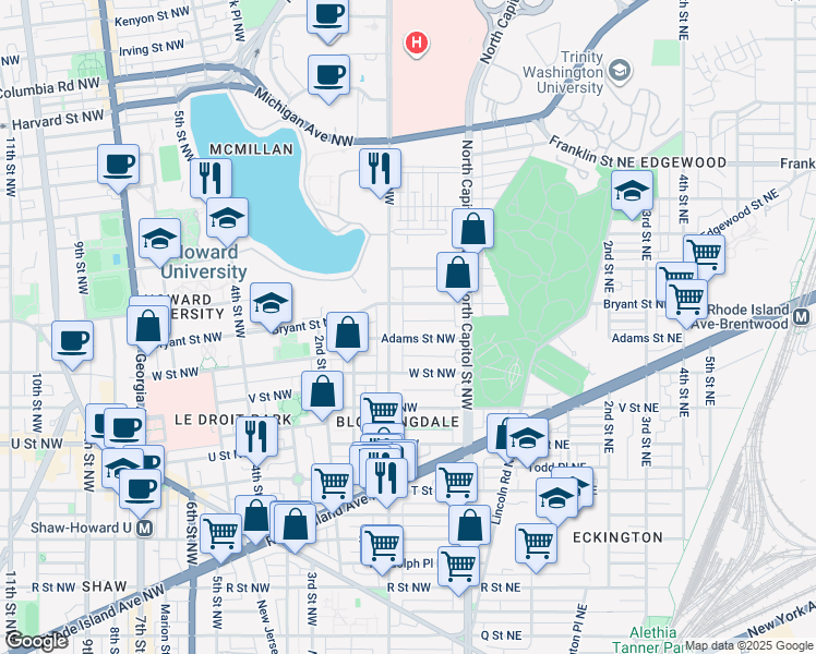 map of restaurants, bars, coffee shops, grocery stores, and more near 101 Independence Avenue Southeast in Washington
