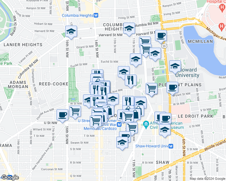 map of restaurants, bars, coffee shops, grocery stores, and more near 101 Independence Avenue Southeast in Washington