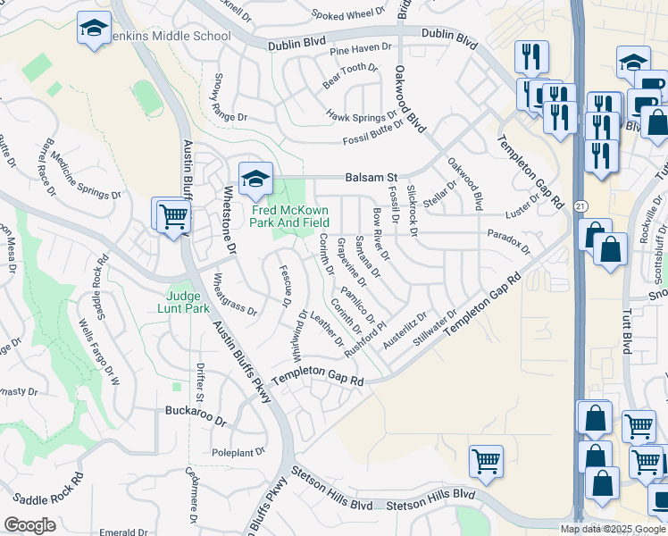 map of restaurants, bars, coffee shops, grocery stores, and more near 5947 Corinth Drive in Colorado Springs
