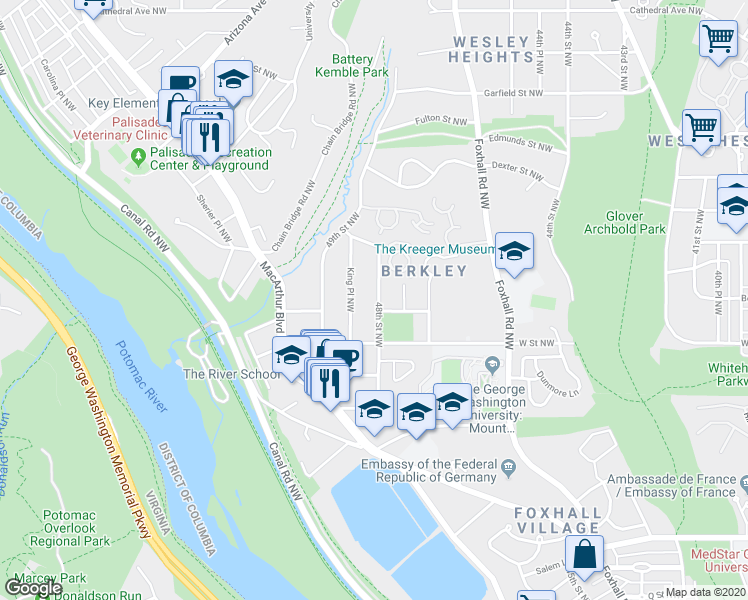 map of restaurants, bars, coffee shops, grocery stores, and more near 2226 48th Street Northwest in Washington