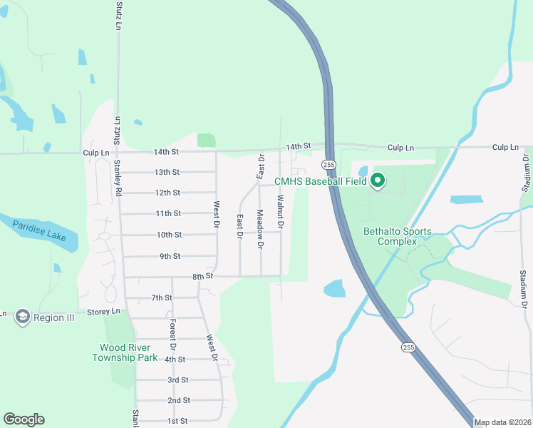 map of restaurants, bars, coffee shops, grocery stores, and more near 1030 Meadow Drive in Madison County