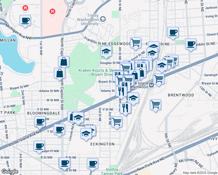 map of restaurants, bars, coffee shops, grocery stores, and more near 235 Ascot Place Northeast in Washington