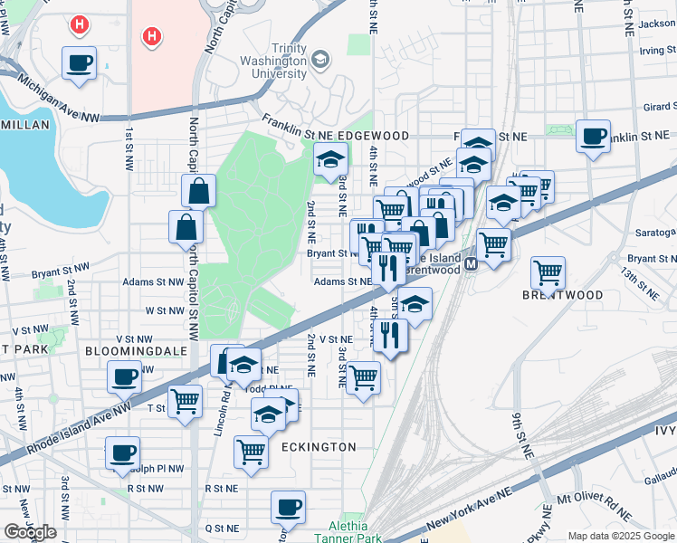 map of restaurants, bars, coffee shops, grocery stores, and more near 235 Ascot Place Northeast in Washington
