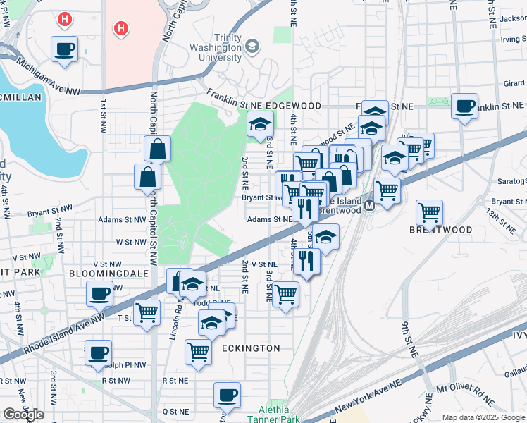 map of restaurants, bars, coffee shops, grocery stores, and more near 229 Ascot Place Northeast in Washington