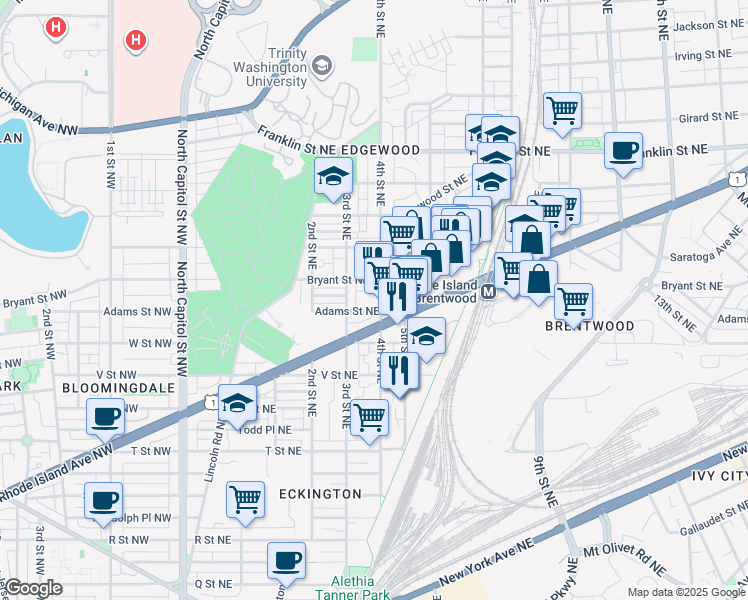 map of restaurants, bars, coffee shops, grocery stores, and more near 101 Independence Avenue Southeast in Washington