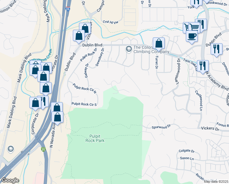 map of restaurants, bars, coffee shops, grocery stores, and more near 1030 Garlock Court in Colorado Springs