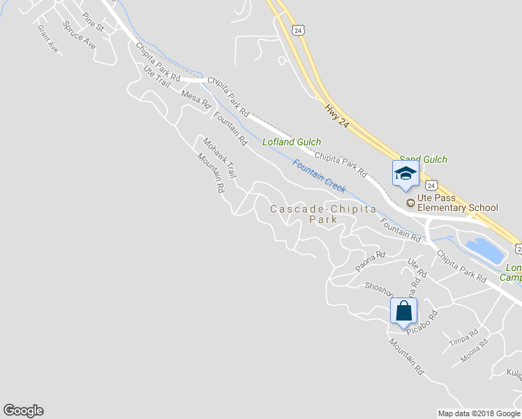 map of restaurants, bars, coffee shops, grocery stores, and more near 9745 Mountain Road in Cascade-Chipita Park