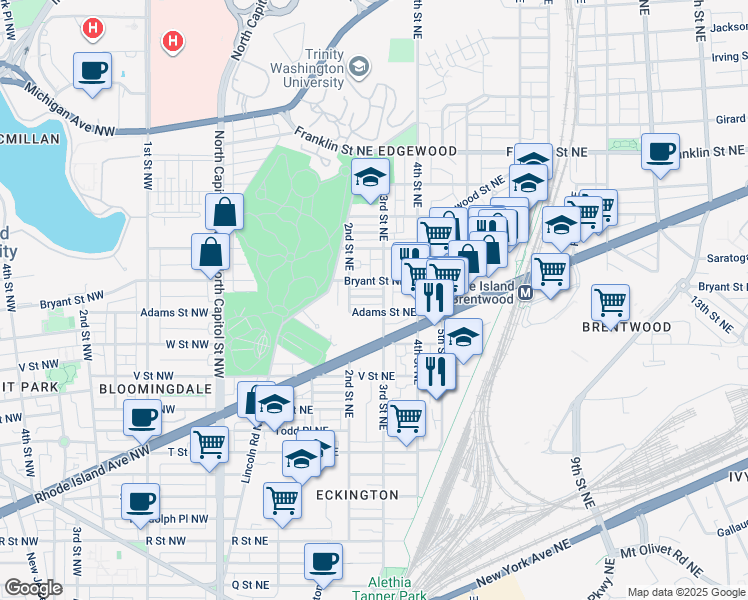 map of restaurants, bars, coffee shops, grocery stores, and more near 229 Ascot Place Northeast in Washington