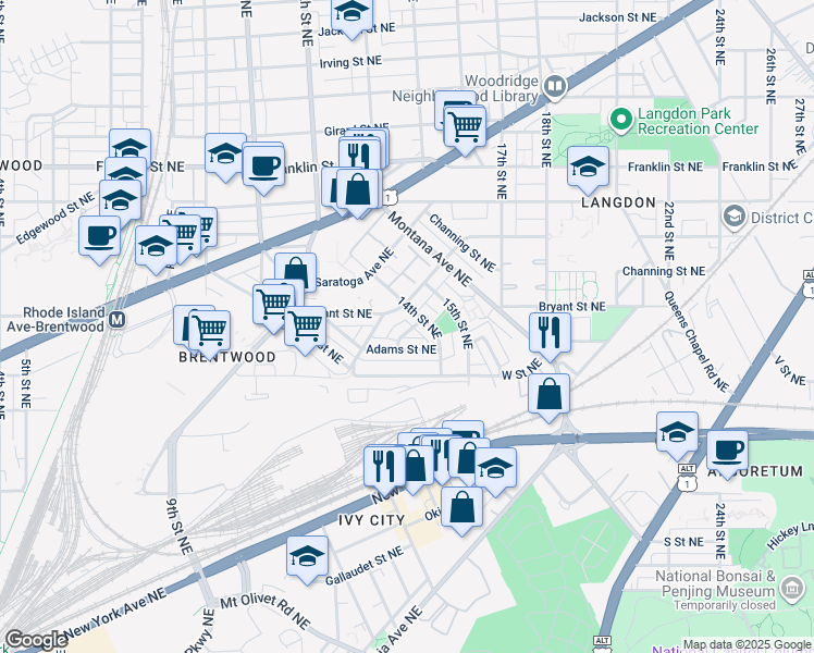 map of restaurants, bars, coffee shops, grocery stores, and more near 101 Independence Avenue Southeast in Washington