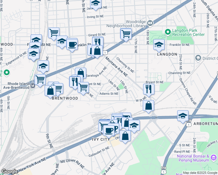 map of restaurants, bars, coffee shops, grocery stores, and more near 101 Independence Avenue Southeast in Washington