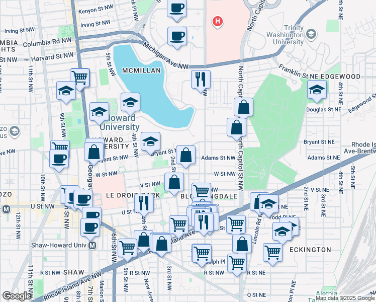 map of restaurants, bars, coffee shops, grocery stores, and more near 101 Independence Avenue Southeast in Washington