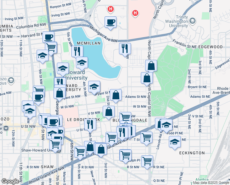 map of restaurants, bars, coffee shops, grocery stores, and more near 101 Independence Avenue Southeast in Washington