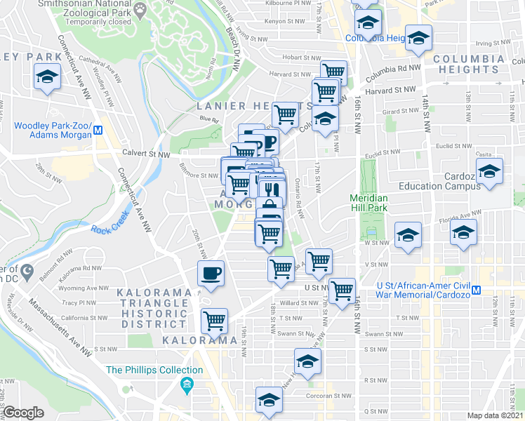 map of restaurants, bars, coffee shops, grocery stores, and more near 101 Independence Avenue Southeast in Washington