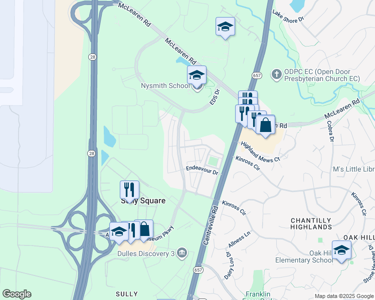 map of restaurants, bars, coffee shops, grocery stores, and more near 13723 Neil Armstrong Avenue in Herndon