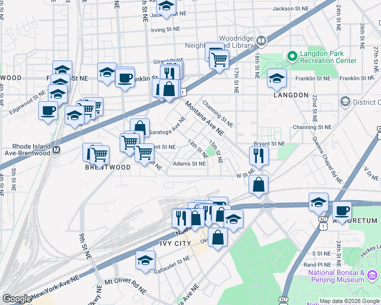 map of restaurants, bars, coffee shops, grocery stores, and more near 101 Independence Avenue Southeast in Washington