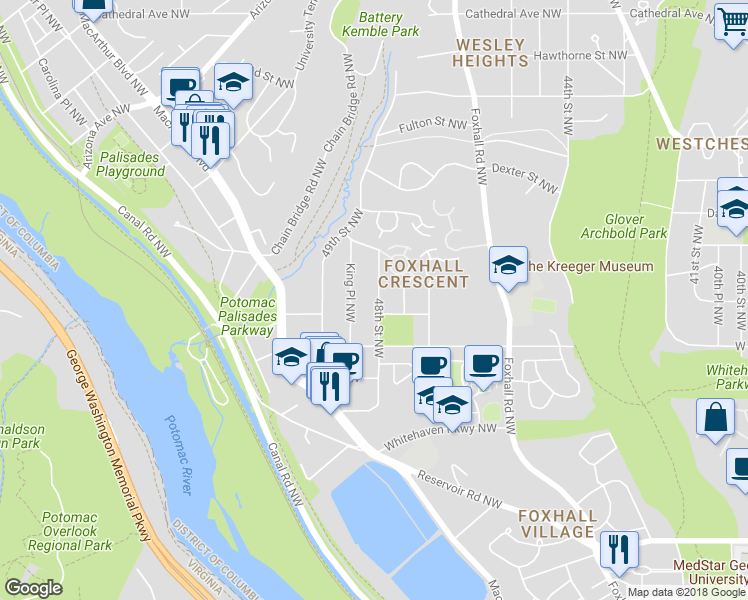 map of restaurants, bars, coffee shops, grocery stores, and more near 2234 48th Street Northwest in Washington