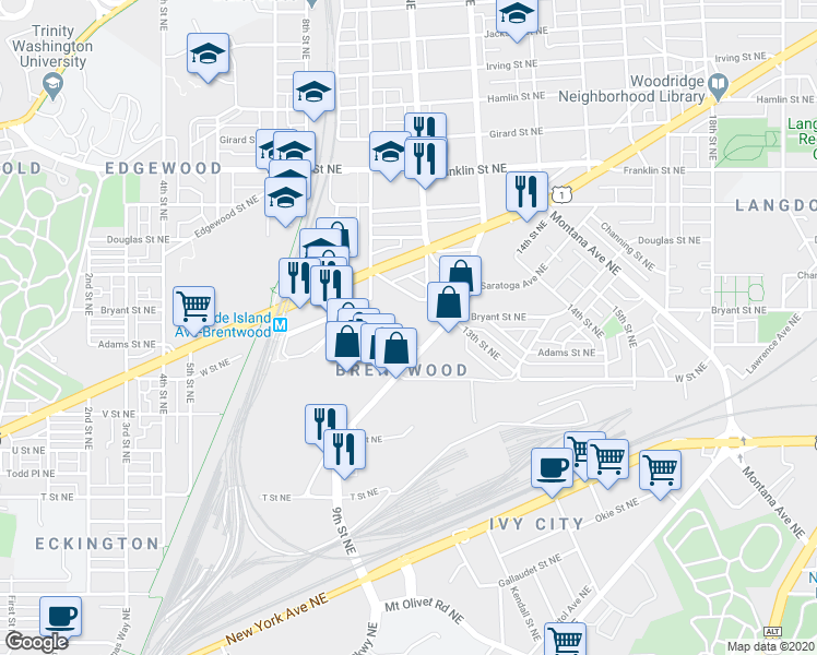map of restaurants, bars, coffee shops, grocery stores, and more near 7 in Washington