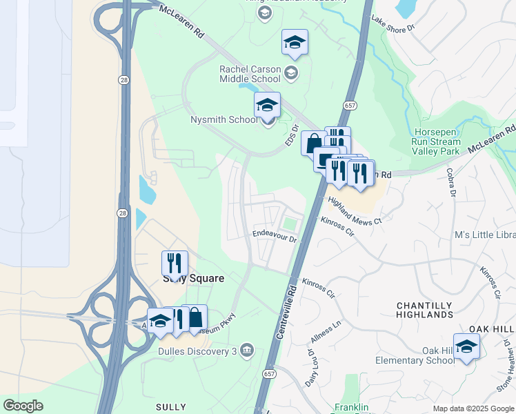 map of restaurants, bars, coffee shops, grocery stores, and more near 13763 Neil Armstrong Avenue in Herndon