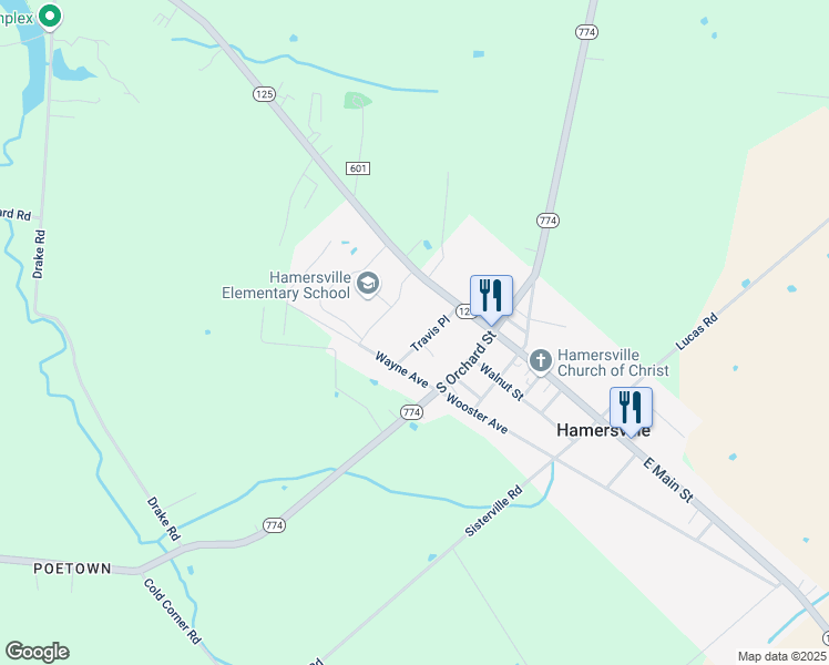 map of restaurants, bars, coffee shops, grocery stores, and more near 9 Travis Place in Hamersville