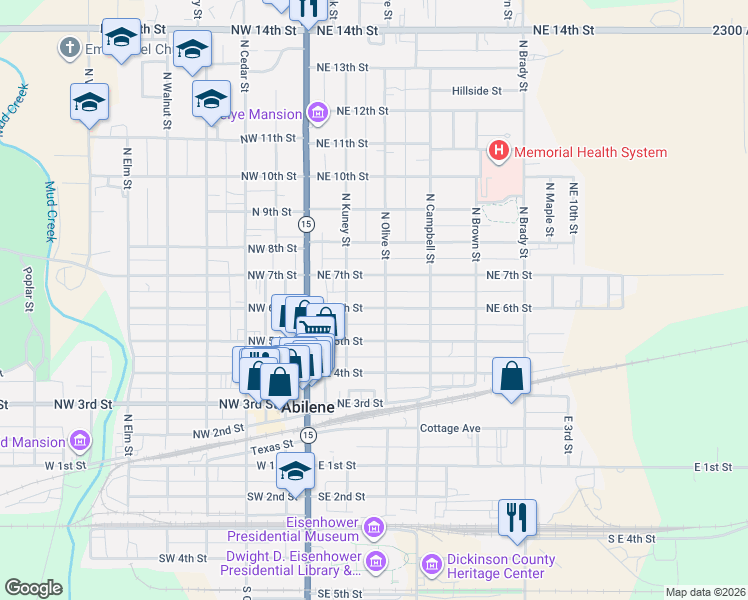 map of restaurants, bars, coffee shops, grocery stores, and more near 300-306 Northeast 6th Street in Abilene